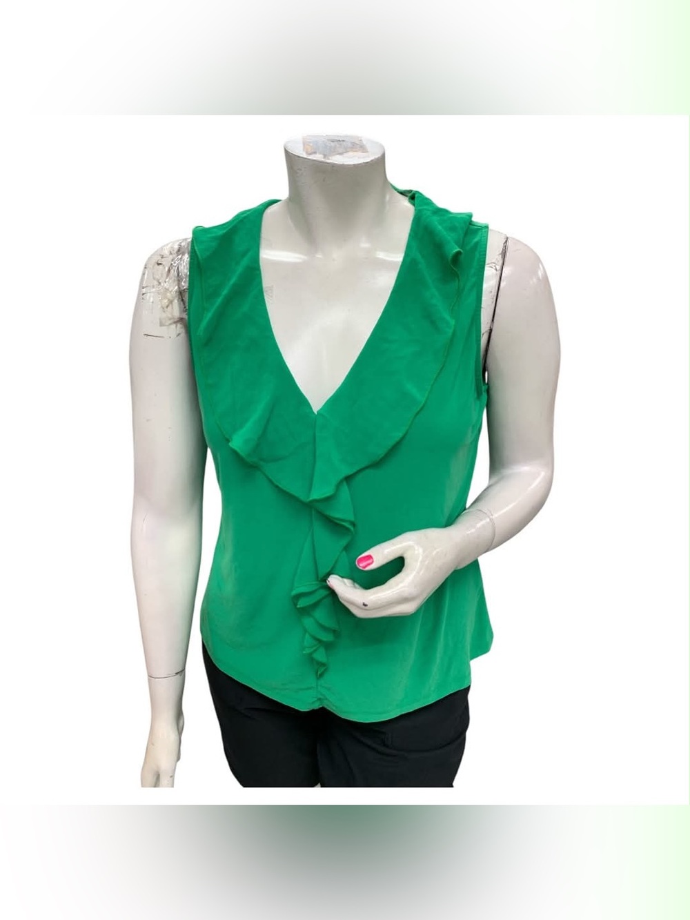 Melanie Lyne Vivid Green Ruffle V-Neck Sleeveless Camisole Size Xl